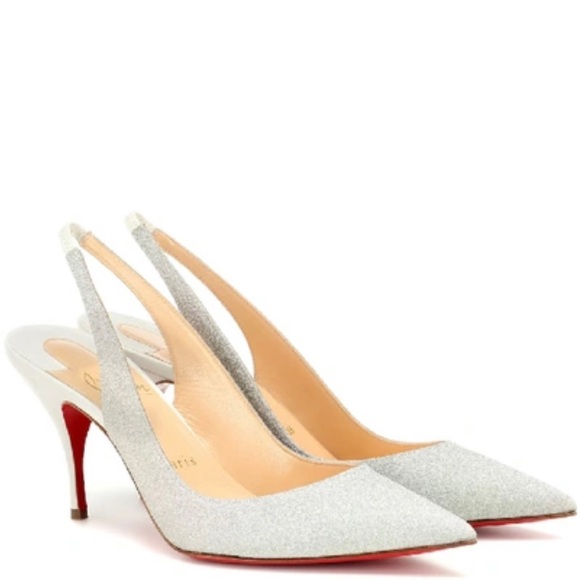 Christian Louboutin Clare Silver Glitter and White Heel Slingback, Size 42! - Picture 8 of 14
